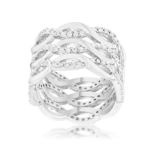 Contemporary 0.88ct CZ Rhodium Twist Wide Cocktail Ring - Jewelry Xoxo