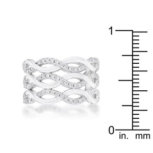 Contemporary 0.88ct CZ Rhodium Twist Wide Cocktail Ring - Jewelry Xoxo