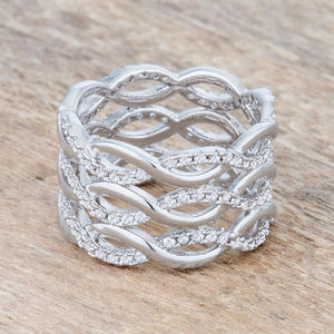 Contemporary 0.88ct CZ Rhodium Twist Wide Cocktail Ring - Jewelry Xoxo