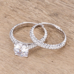 2.1Ct Rhodium Plated Baroque Style Wedding Set - Jewelry Xoxo