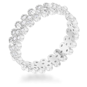 Clara 1ct CZ Rhodium Textured Bezel Set Eternity Ring - Jewelry Xoxo