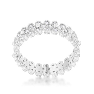 Clara 1ct CZ Rhodium Textured Bezel Set Eternity Ring - Jewelry Xoxo