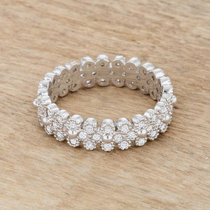 Clara 1ct CZ Rhodium Textured Bezel Set Eternity Ring - Jewelry Xoxo