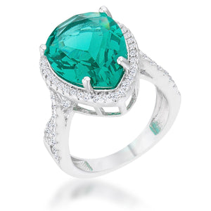 Laura 9.9ct Blue Green CZ Rhodium Classic Teardrop Ring - Jewelry Xoxo