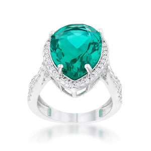 Laura 9.9ct Blue Green CZ Rhodium Classic Teardrop Ring - Jewelry Xoxo