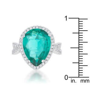 Laura 9.9ct Blue Green CZ Rhodium Classic Teardrop Ring - Jewelry Xoxo