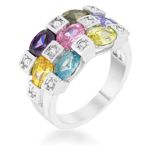 Mina 3.1ct Multicolor CZ Rhodium Cocktail Ring - Jewelry Xoxo