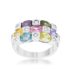 Mina 3.1ct Multicolor CZ Rhodium Cocktail Ring - Jewelry Xoxo