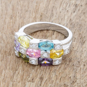 Mina 3.1ct Multicolor CZ Rhodium Cocktail Ring - Jewelry Xoxo