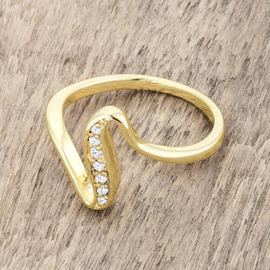 Sheryl 0.07ct CZ 14k Gold Simple Wave Ring - Jewelry Xoxo