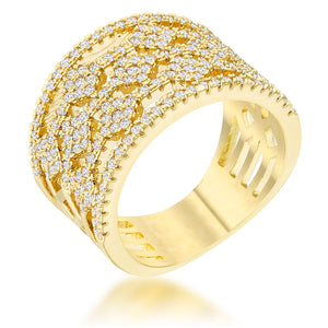 Marlene 0.6ct CZ 14k Gold Wide Band Cocktail Ring - Jewelry Xoxo