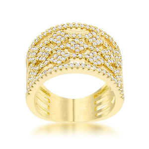 Marlene 0.6ct CZ 14k Gold Wide Band Cocktail Ring - Jewelry Xoxo