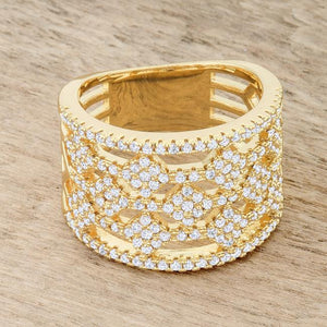 Marlene 0.6ct CZ 14k Gold Wide Band Cocktail Ring - Jewelry Xoxo