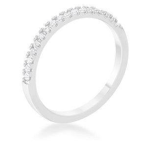 0.11ct CZ Rhodium Plated Classic Band Ring With Round Cut Cubic Zirconia In A Pave Setting - Jewelry Xoxo