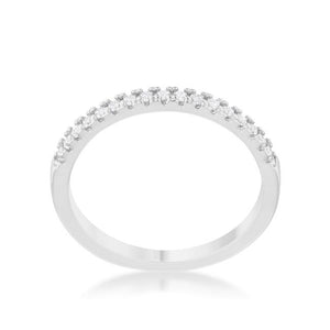 0.11ct CZ Rhodium Plated Classic Band Ring With Round Cut Cubic Zirconia In A Pave Setting - Jewelry Xoxo