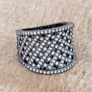 Brin 1.4ct CZ Hematite Wide Woven Style Ring - Jewelry Xoxo