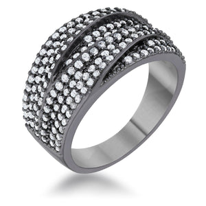 Kina 1.7ct Clear CZ Hematite Contemporary Cocktail Ring - Jewelry Xoxo