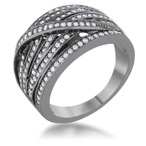 Shirah 0.75ct CZ Hematite Wide Statement Ring - Jewelry Xoxo