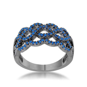 Brina 0.4ct Sapphire CZ Hematite Twist Ring - Jewelry Xoxo