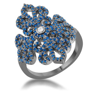 Victoria 1.23ct Sapphire CZ Hematite Filigree Cocktail Ring - Jewelry Xoxo