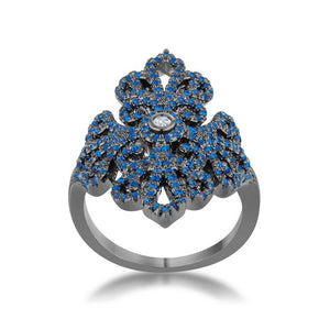 Victoria 1.23ct Sapphire CZ Hematite Filigree Cocktail Ring - Jewelry Xoxo