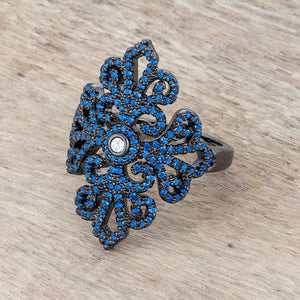 Victoria 1.23ct Sapphire CZ Hematite Filigree Cocktail Ring - Jewelry Xoxo