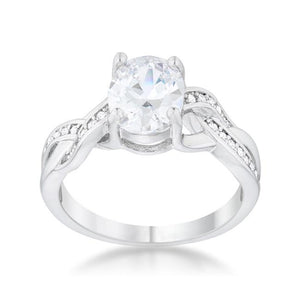 Justine 2ct CZ Rhodium Classic Oval Ring - Jewelry Xoxo