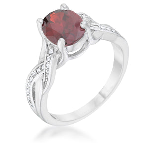 Justine 2ct Garnet CZ Rhodium Classic Oval Ring - Jewelry Xoxo