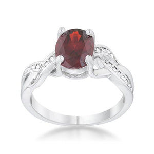 Justine 2ct Garnet CZ Rhodium Classic Oval Ring - Jewelry Xoxo