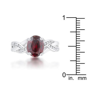 Justine 2ct Garnet CZ Rhodium Classic Oval Ring - Jewelry Xoxo