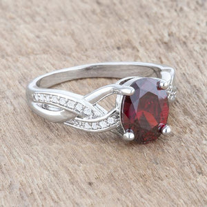 Justine 2ct Garnet CZ Rhodium Classic Oval Ring - Jewelry Xoxo