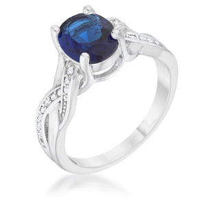 Justine 2ct Sapphire CZ Rhodium Classic Oval Ring - Jewelry Xoxo