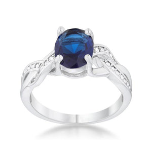 Justine 2ct Sapphire CZ Rhodium Classic Oval Ring - Jewelry Xoxo