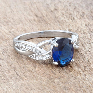 Justine 2ct Sapphire CZ Rhodium Classic Oval Ring - Jewelry Xoxo