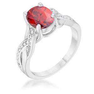 Classic 2ct Apple Red CZ Rhodium Plated Oval Ring - Jewelry Xoxo