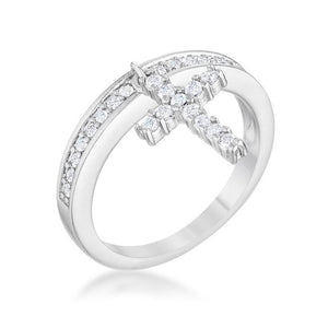 Christine 0.2ct CZ Rhodium Cross Charm Ring - Jewelry Xoxo