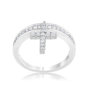 Christine 0.2ct CZ Rhodium Cross Charm Ring - Jewelry Xoxo