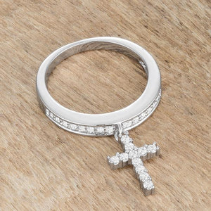 Christine 0.2ct CZ Rhodium Cross Charm Ring - Jewelry Xoxo