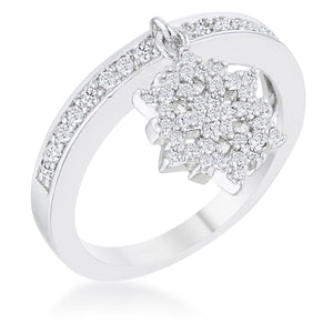 Snowflake 0.35ct CZ Rhodium Simple Holiday Charm Band Ring - Jewelry Xoxo