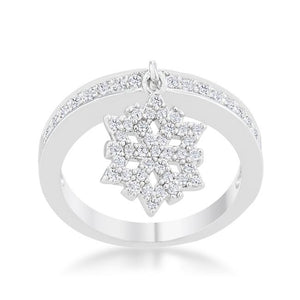 Snowflake 0.35ct CZ Rhodium Simple Holiday Charm Band Ring - Jewelry Xoxo