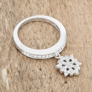 Snowflake 0.35ct CZ Rhodium Simple Holiday Charm Band Ring - Jewelry Xoxo