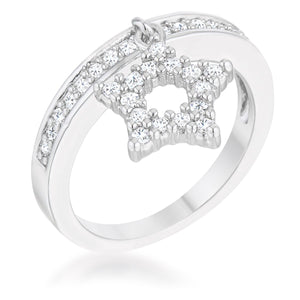 Star 0.25ct CZ Rhodium Simple Holiday Charm Band Ring - Jewelry Xoxo