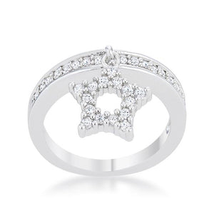 Star 0.25ct CZ Rhodium Simple Holiday Charm Band Ring - Jewelry Xoxo