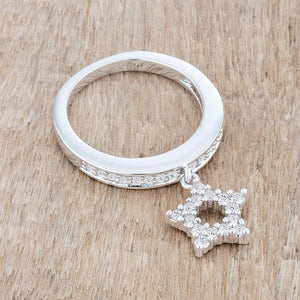 Star 0.25ct CZ Rhodium Simple Holiday Charm Band Ring - Jewelry Xoxo