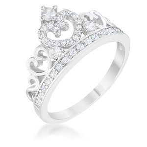 Aurora 0.34ct CZ Rhodium Heart Crown Ring - Jewelry Xoxo