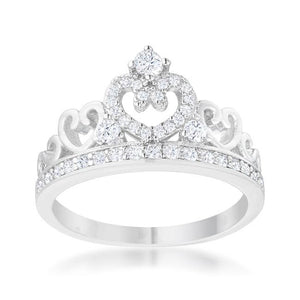 Aurora 0.34ct CZ Rhodium Heart Crown Ring - Jewelry Xoxo