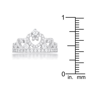 Aurora 0.34ct CZ Rhodium Heart Crown Ring - Jewelry Xoxo