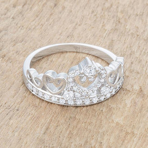 Aurora 0.34ct CZ Rhodium Heart Crown Ring - Jewelry Xoxo