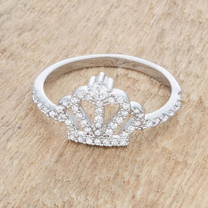 Elina 0.36ct CZ Rhodium Simple Crown Ring - Jewelry Xoxo