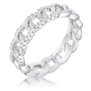 Interlocking Rhodium Chain Design Ring with CZ - Jewelry Xoxo